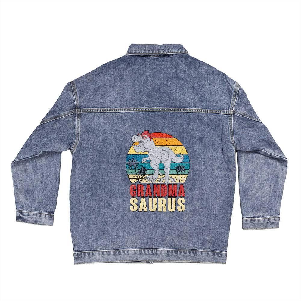 Gift For Grandmother - Grandmasaurus Oversized Denim Jacket