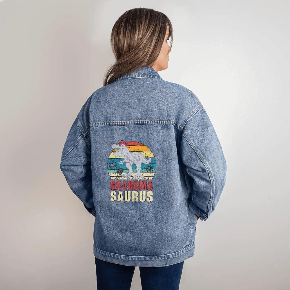 Gift For Grandmother - Grandmasaurus Oversized Denim Jacket