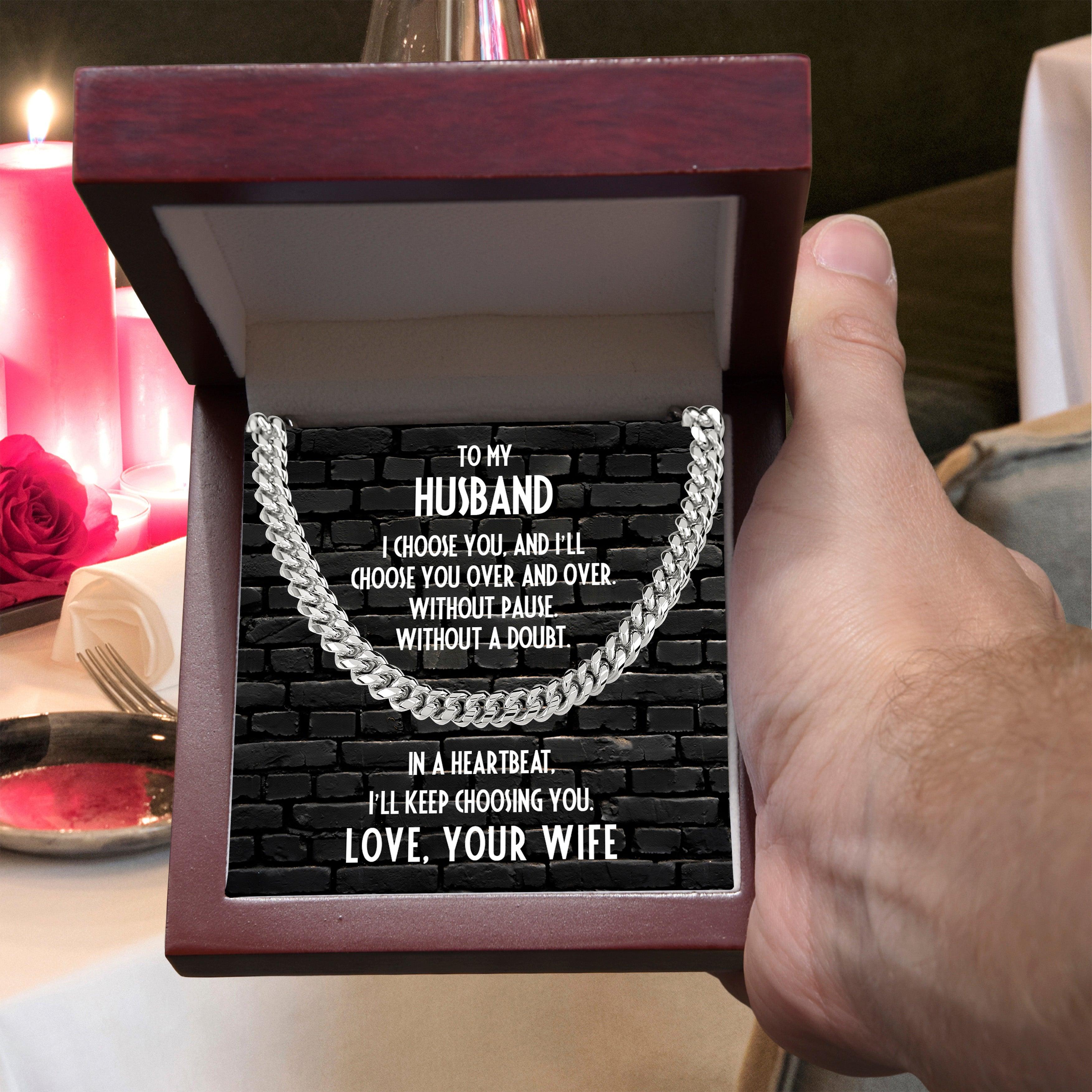 Gift for Husband - In a Heartbeat, I'll Keep Choosing You - Chain Link Necklace - Mallard Moon Gift Shop