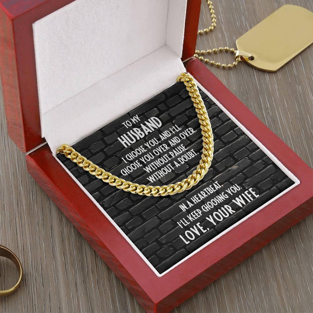 Gift for Husband - In a Heartbeat, I'll Keep Choosing You - Chain Link Necklace - Mallard Moon Gift Shop
