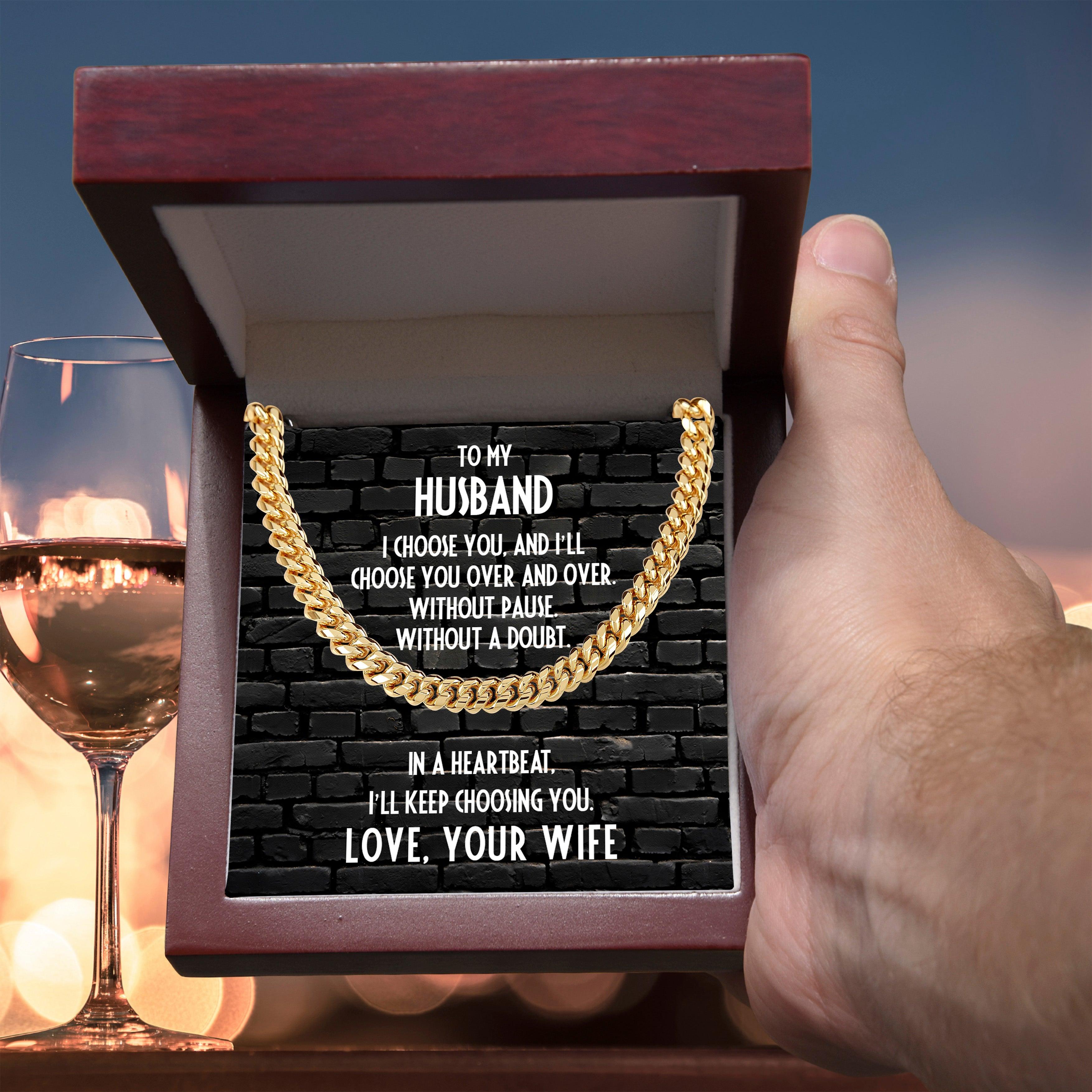 Gift for Husband - In a Heartbeat, I'll Keep Choosing You - Chain Link Necklace - Mallard Moon Gift Shop