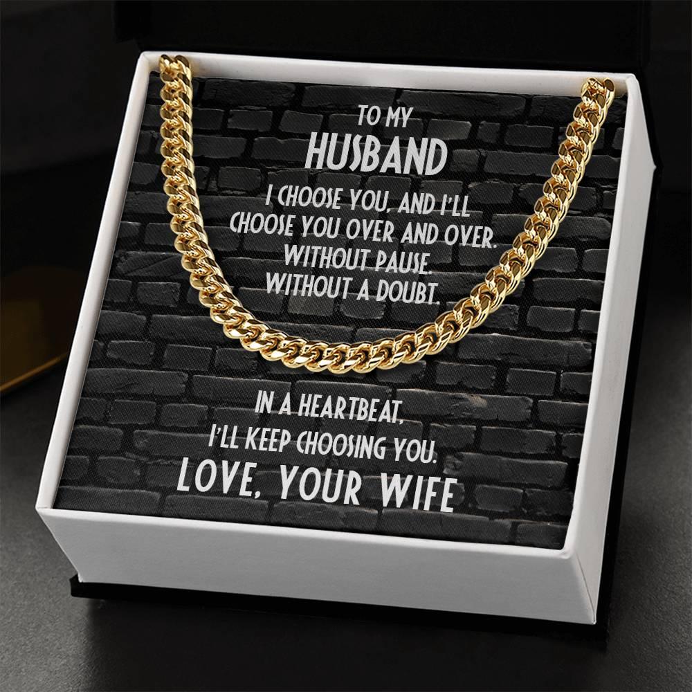Gift for Husband - In a Heartbeat, I'll Keep Choosing You - Chain Link Necklace - Mallard Moon Gift Shop