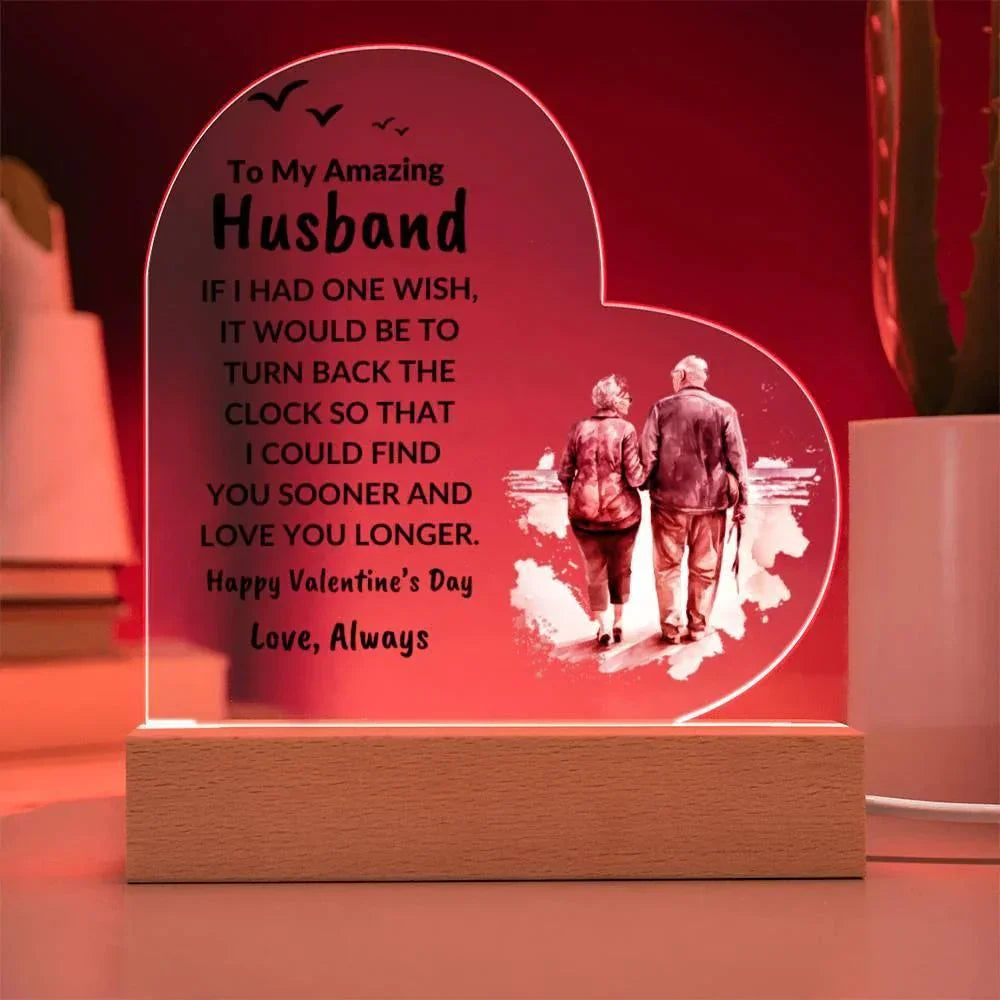 Gift for Husband Love You Longer Personalized Anniversary Birthday Valentine's Day Acrylic Heart Plaque