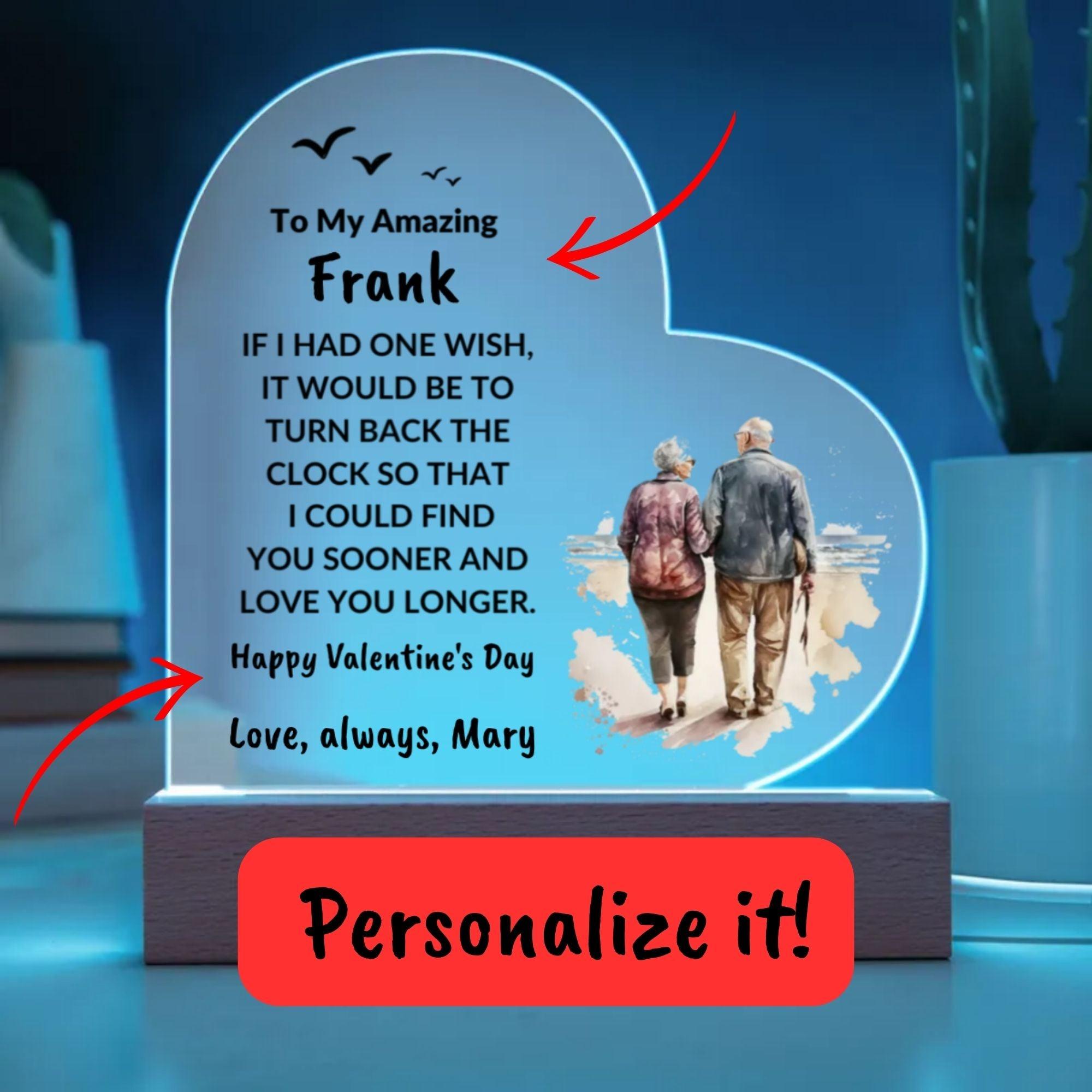 Gift for Husband Love You Longer Personalized Anniversary Birthday Valentine's Day Acrylic Heart Plaque - Mallard Moon Gift Shop