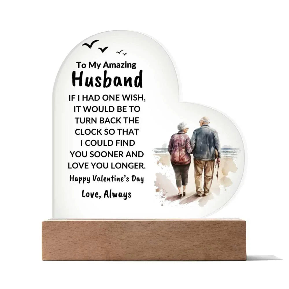Gift for Husband Love You Longer Personalized Anniversary Birthday Valentine's Day Acrylic Heart Plaque