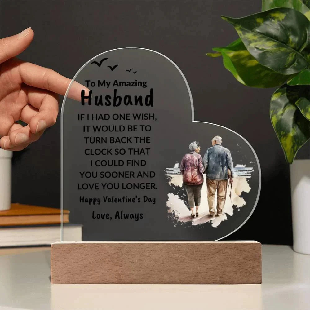 Gift for Husband Love You Longer Personalized Anniversary Birthday Valentine's Day Acrylic Heart Plaque
