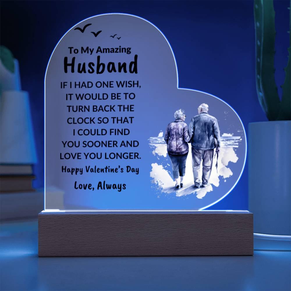 Gift for Husband Love You Longer Personalized Anniversary Birthday Valentine's Day Acrylic Heart Plaque - Mallard Moon Gift Shop