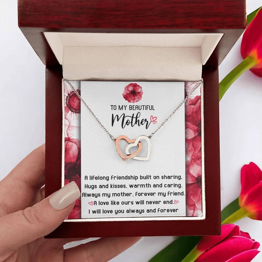Gift for Mom Always my Mother Forever my Friend Interlocking Hearts Necklace