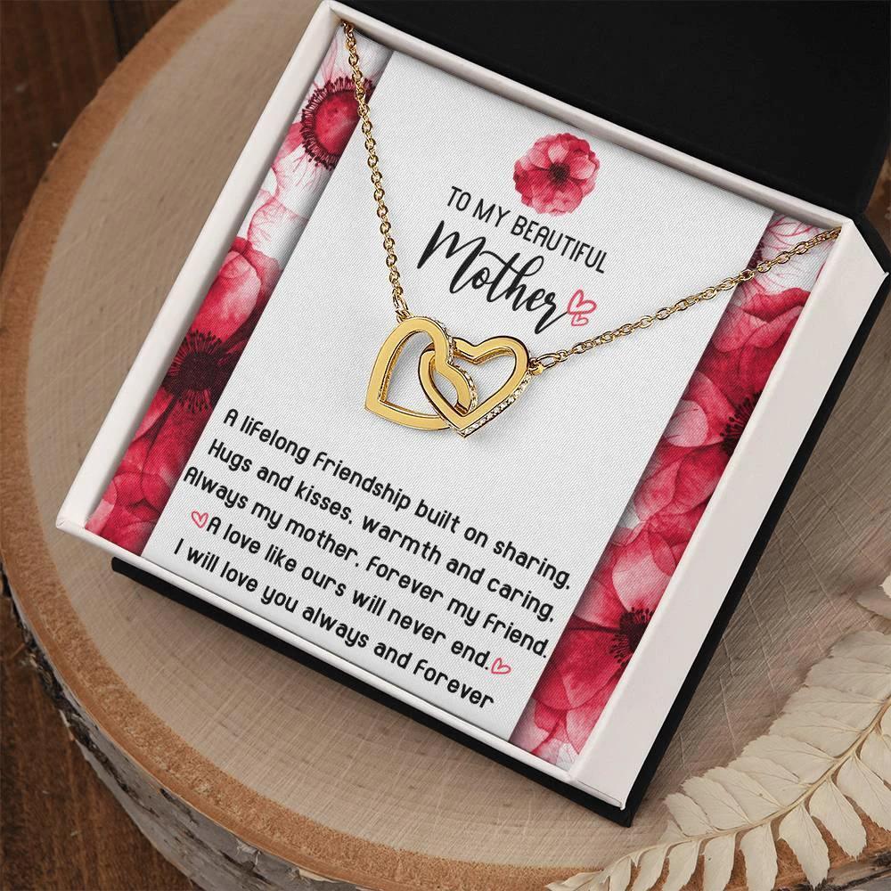 Gift for Mom Always my Mother Forever my Friend Interlocking Hearts Necklace
