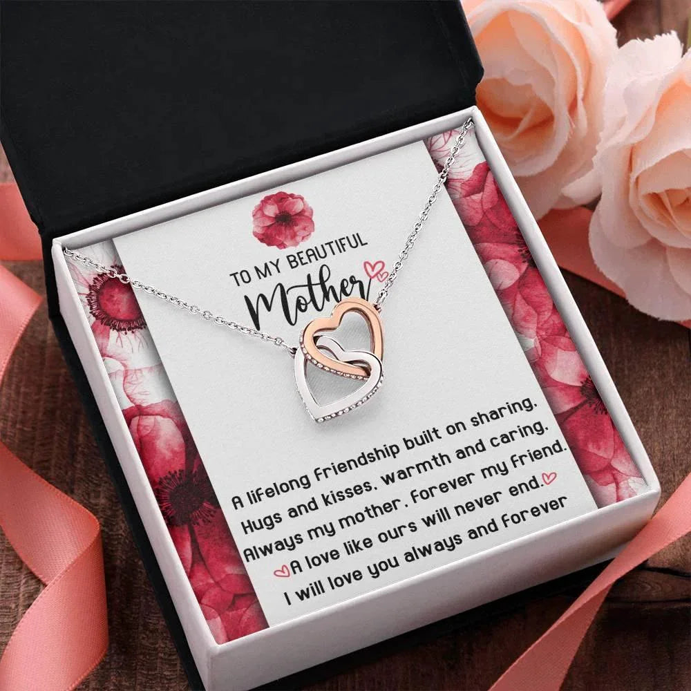Gift for Mom Always my Mother Forever my Friend Interlocking Hearts Necklace
