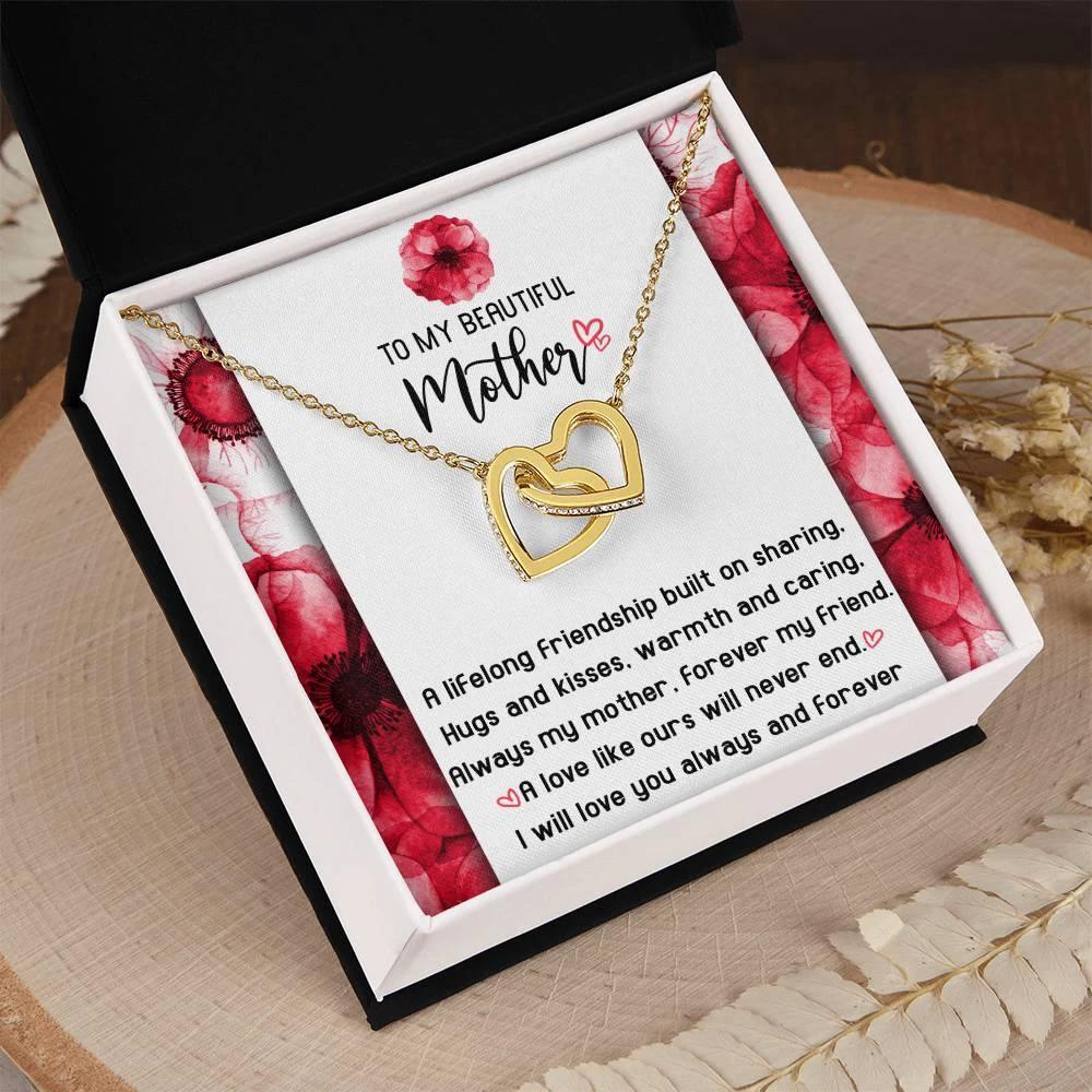 Gift for Mom Always my Mother Forever my Friend Interlocking Hearts Necklace