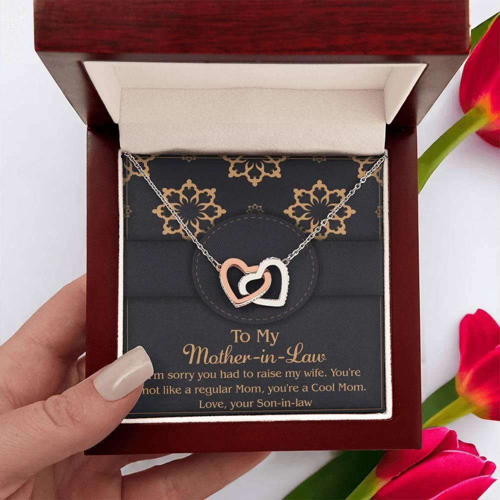 Gift for Mother-In-Law from Son-in-law You are a Cool Mom Interlocking Hearts Necklace