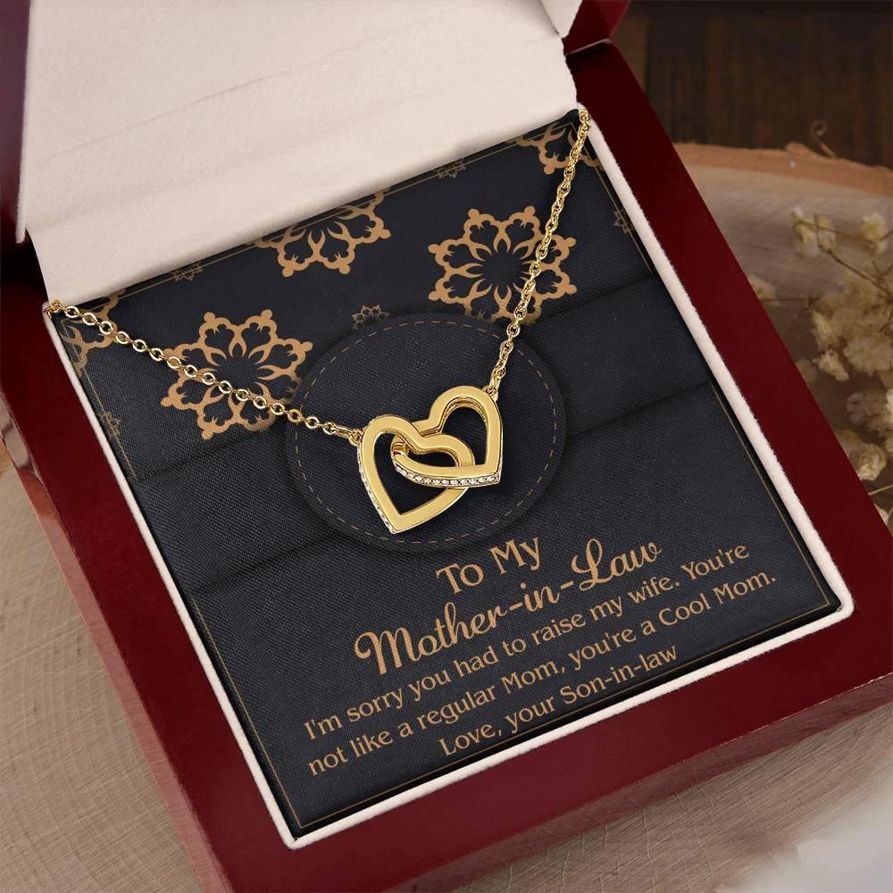 Gift for Mother-In-Law from Son-in-law You are a Cool Mom Interlocking Hearts Necklace