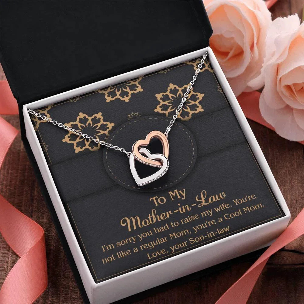 Gift for Mother-In-Law from Son-in-law You are a Cool Mom Interlocking Hearts Necklace