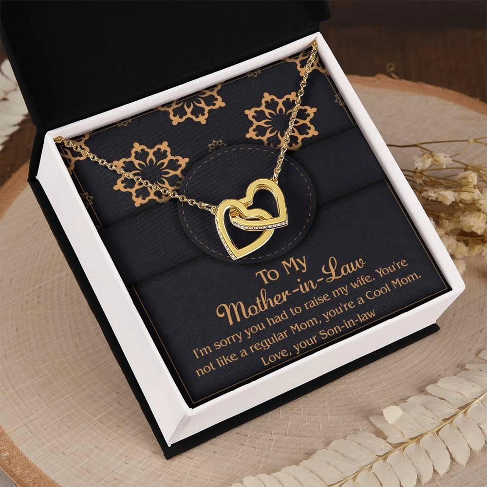 Gift for Mother-In-Law from Son-in-law You are a Cool Mom Interlocking Hearts Necklace