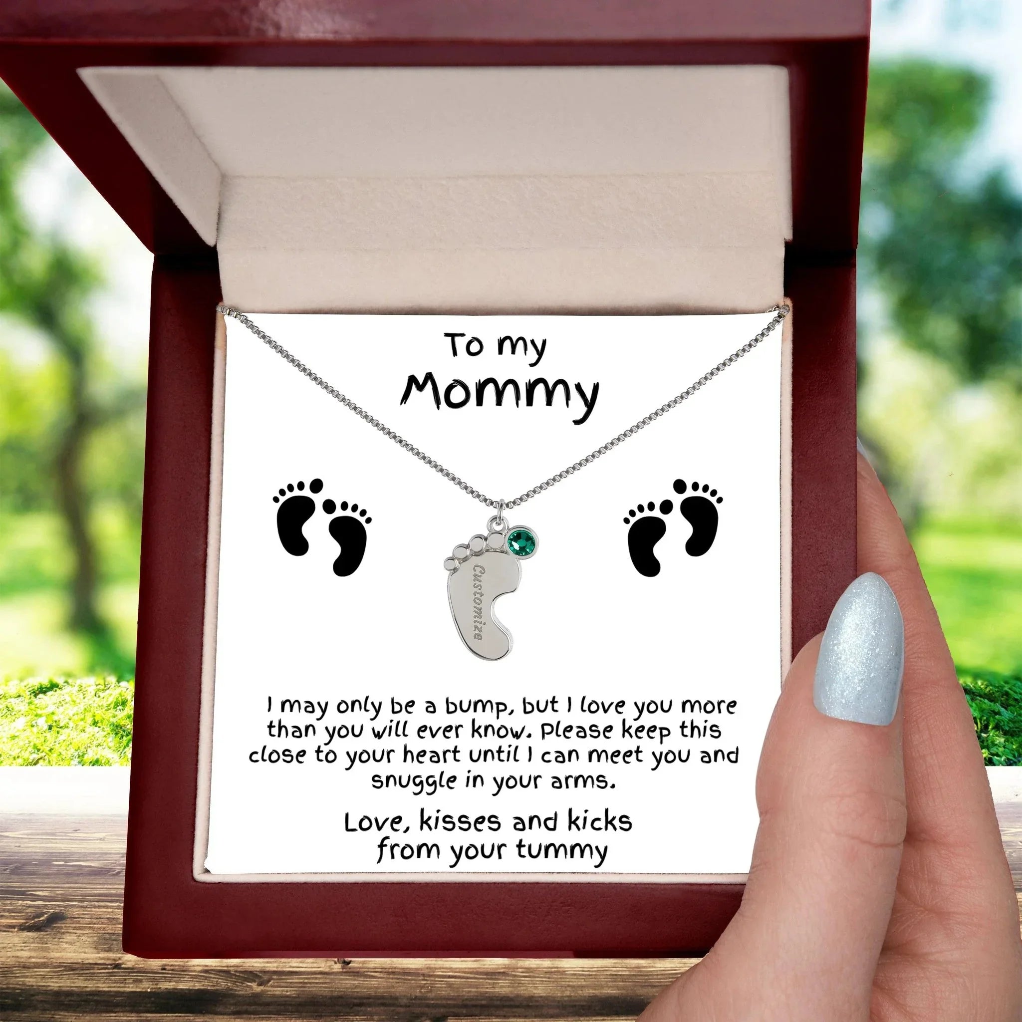 Gift for New Mom Baby Feet with Birthstone Necklace
