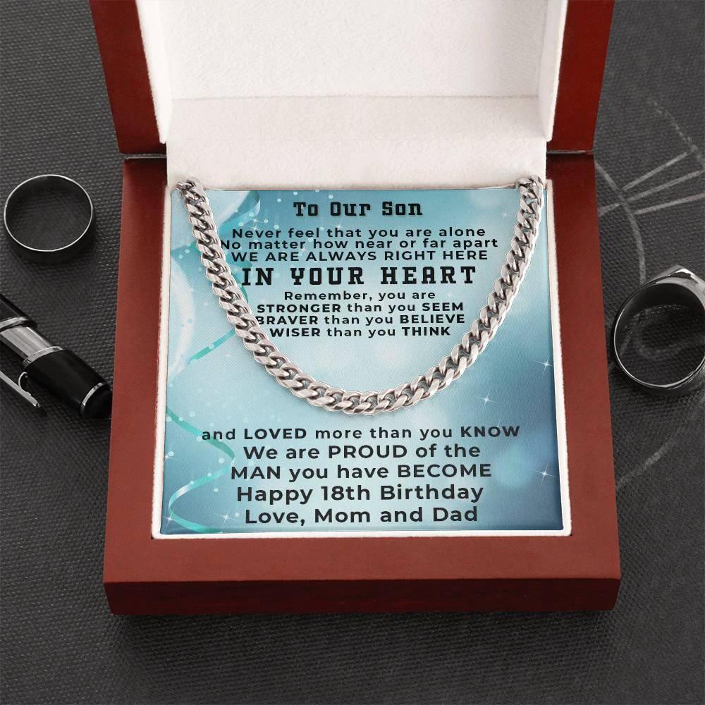 Gift for Son 18th Birthday Love Mom and Dad Thick Chain Necklace