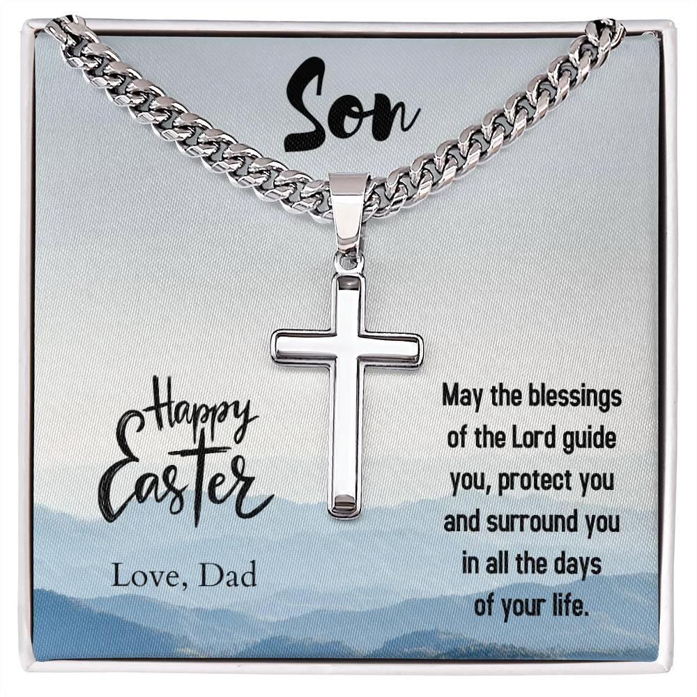Gift for Son - Happy Easter May the Blessings of the Lord Guide You Personalized Engraved Cross Necklace