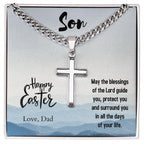 Gift for Son - Happy Easter May the Blessings of the Lord Guide You Personalized Engraved Cross Necklace