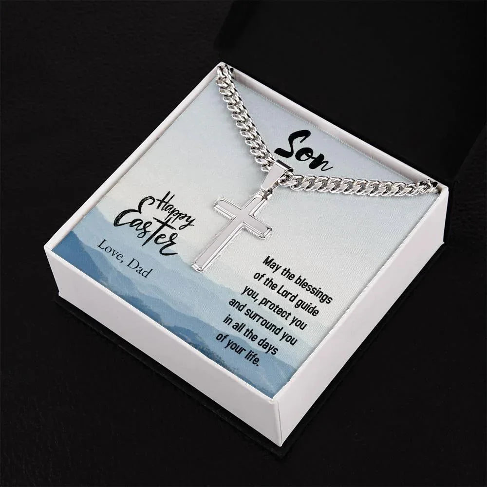Gift for Son - Happy Easter May the Blessings of the Lord Guide You Personalized Engraved Cross Necklace