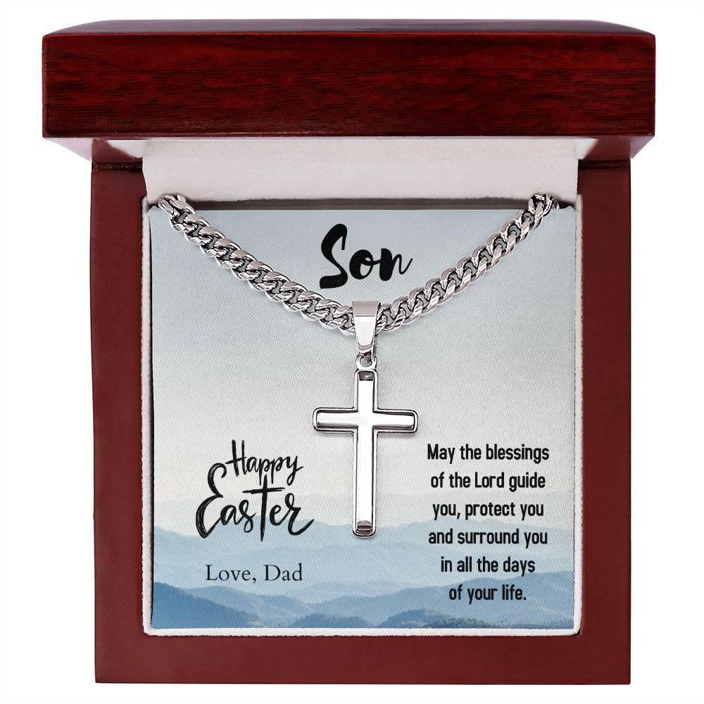 Gift for Son - Happy Easter May the Blessings of the Lord Guide You Personalized Engraved Cross Necklace
