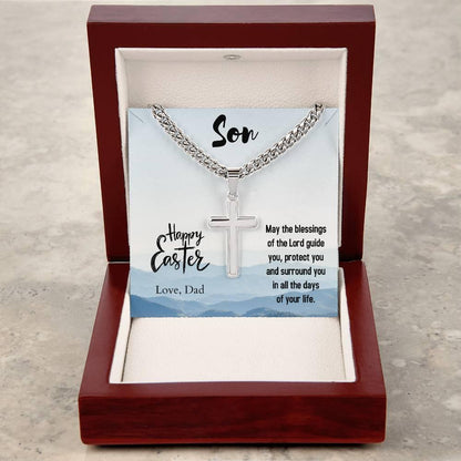 Gift for Son - Happy Easter May the Blessings of the Lord Guide You Personalized Engraved Cross Necklace - Mallard Moon Gift Shop