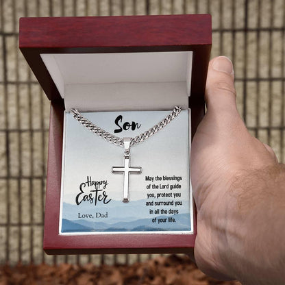 Gift for Son - Happy Easter May the Blessings of the Lord Guide You Personalized Engraved Cross Necklace - Mallard Moon Gift Shop