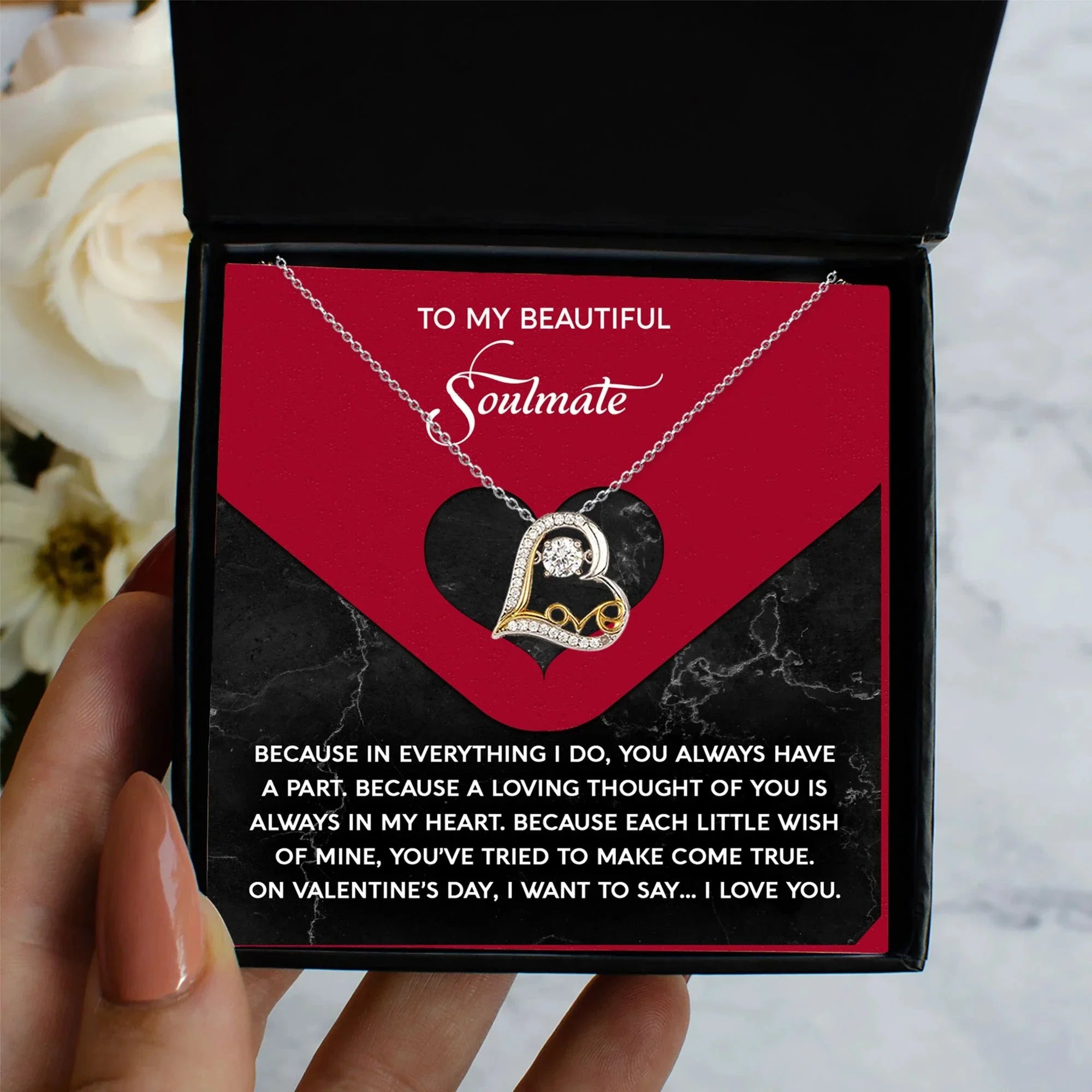 To My Beautiful Soulmate - Love Dancing Heart Necklace – A Romantic Valentine’s Day Gift Full of Love and Gratitude