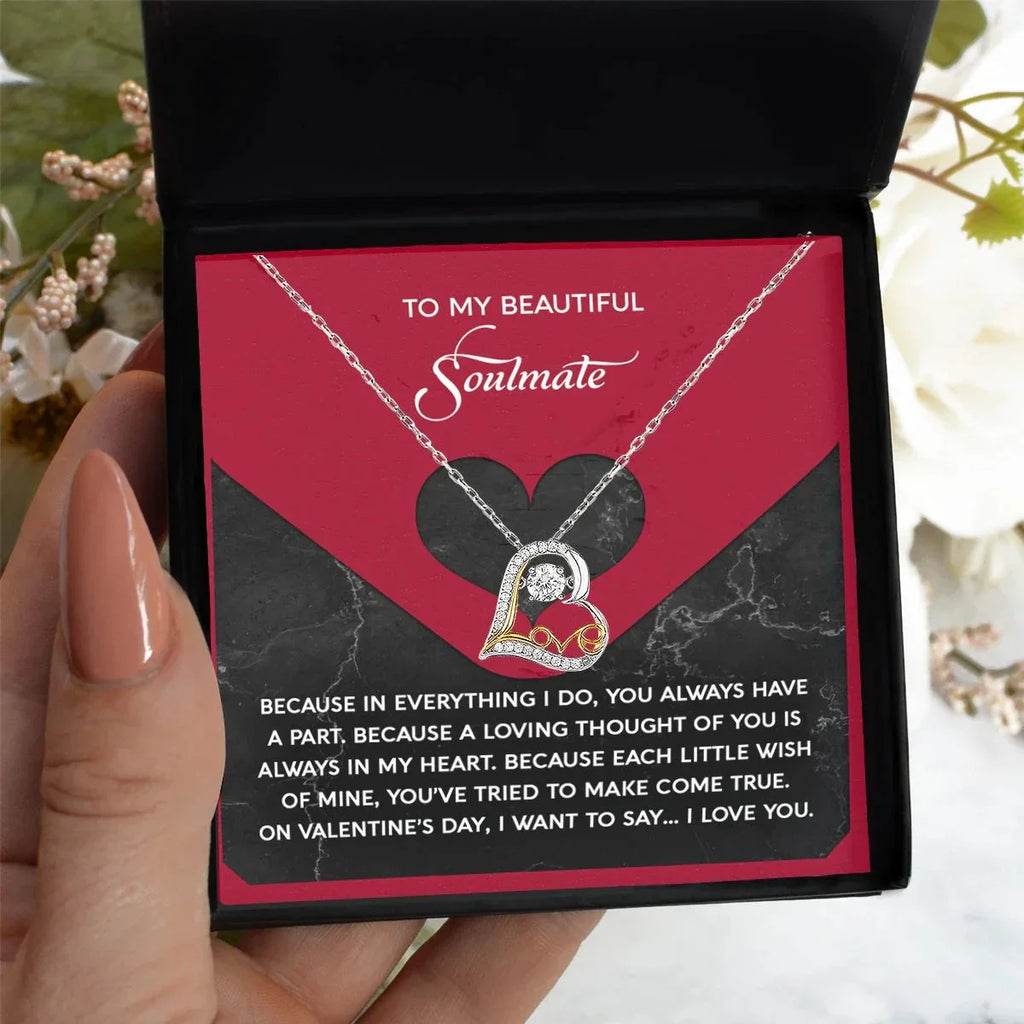 To My Beautiful Soulmate - Love Dancing Heart Necklace – A Romantic Valentine’s Day Gift Full of Love and Gratitude