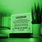 Stepdad Acrylic Plaque -You're My Hero– Personalized LED Light Gift for Bonus Dad | Father's Day, Christmas, or Birthday Keepsake
