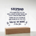 Stepdad Acrylic Plaque -You're My Hero– Personalized LED Light Gift for Bonus Dad | Father's Day, Christmas, or Birthday Keepsake