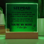 Stepdad Acrylic Plaque -You're My Hero– Personalized LED Light Gift for Bonus Dad | Father's Day, Christmas, or Birthday Keepsake