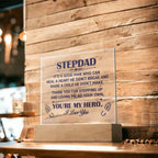 Stepdad Acrylic Plaque -You're My Hero– Personalized LED Light Gift for Bonus Dad | Father's Day, Christmas, or Birthday Keepsake