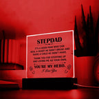 Stepdad Acrylic Plaque -You're My Hero– Personalized LED Light Gift for Bonus Dad | Father's Day, Christmas, or Birthday Keepsake