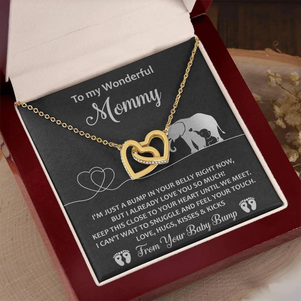Gift for the Expectant Mom Love, Kisses and Kicks from the Baby Bump Until We Meet Interlocking Hearts Necklace