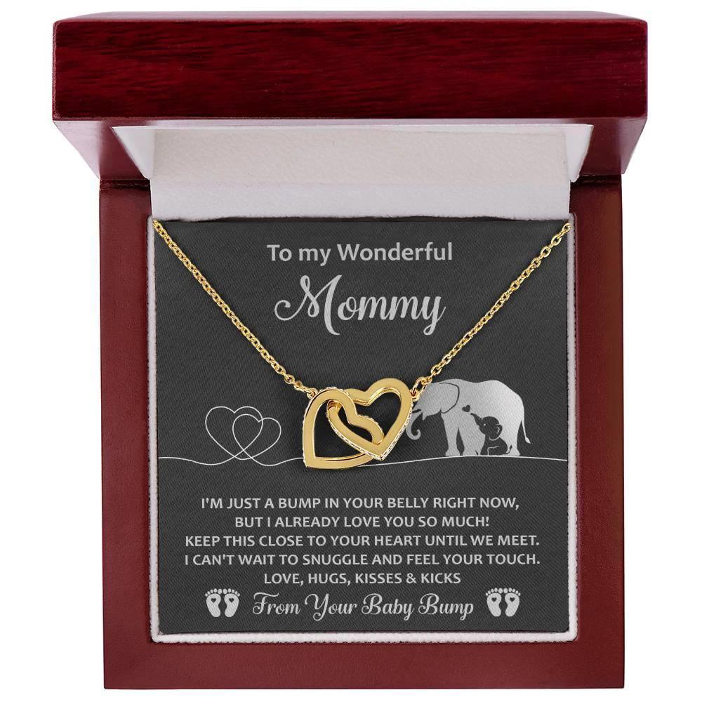 Gift for the Expectant Mom Love, Kisses and Kicks from the Baby Bump Until We Meet Interlocking Hearts Necklace