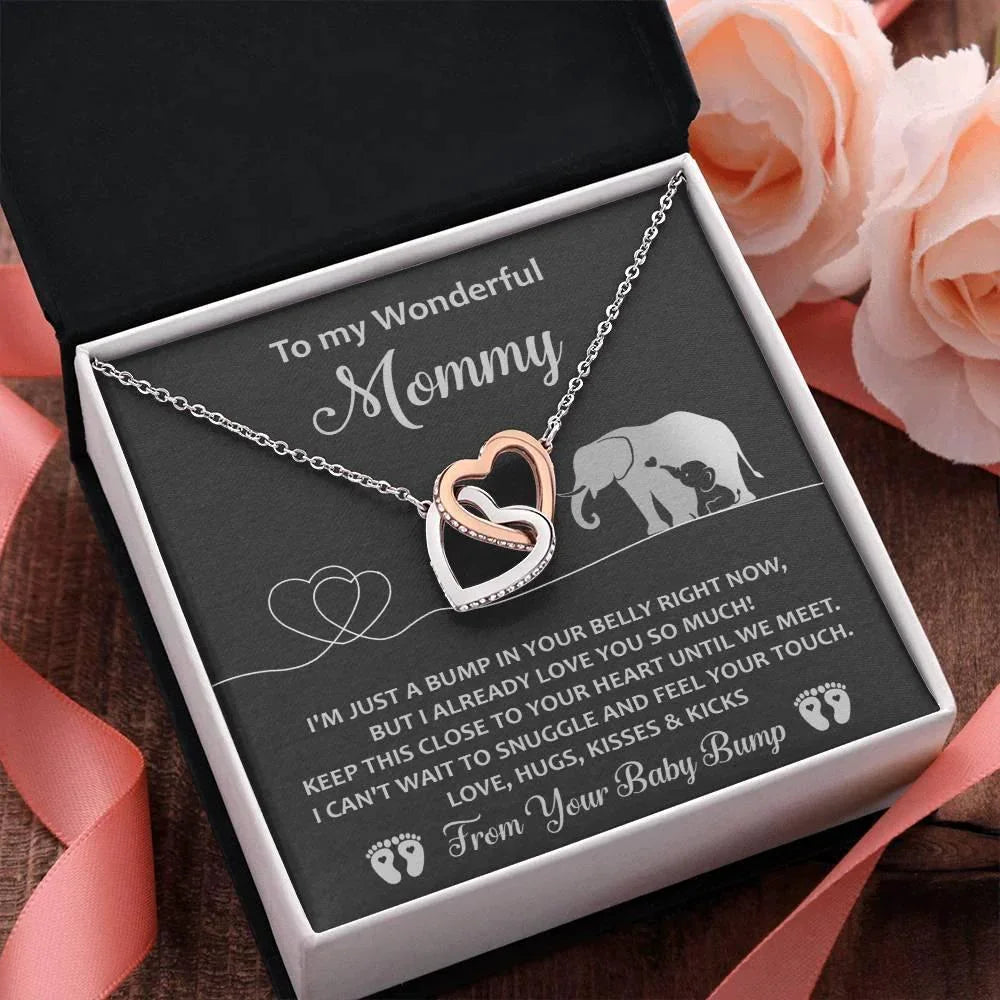 Gift for the Expectant Mom Love, Kisses and Kicks from the Baby Bump Until We Meet Interlocking Hearts Necklace
