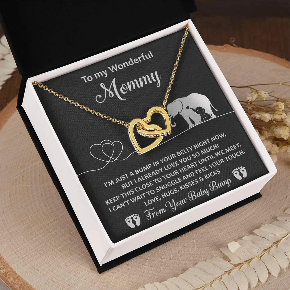 Gift for the Expectant Mom Love, Kisses and Kicks from the Baby Bump Until We Meet Interlocking Hearts Necklace