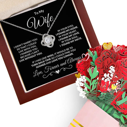 Gift for Wife I Can't Live without You - I Found My Mate Custom Love Knot Necklace with Flower Bouquet - Mallard Moon Gift Shop