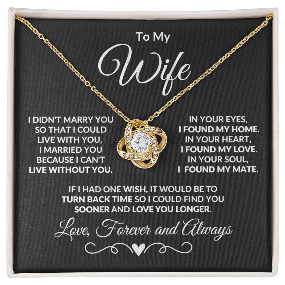 Gift for Wife I Can't Live without You - I Found My Mate Custom Love Knot Necklace with Flower Bouquet - Mallard Moon Gift Shop