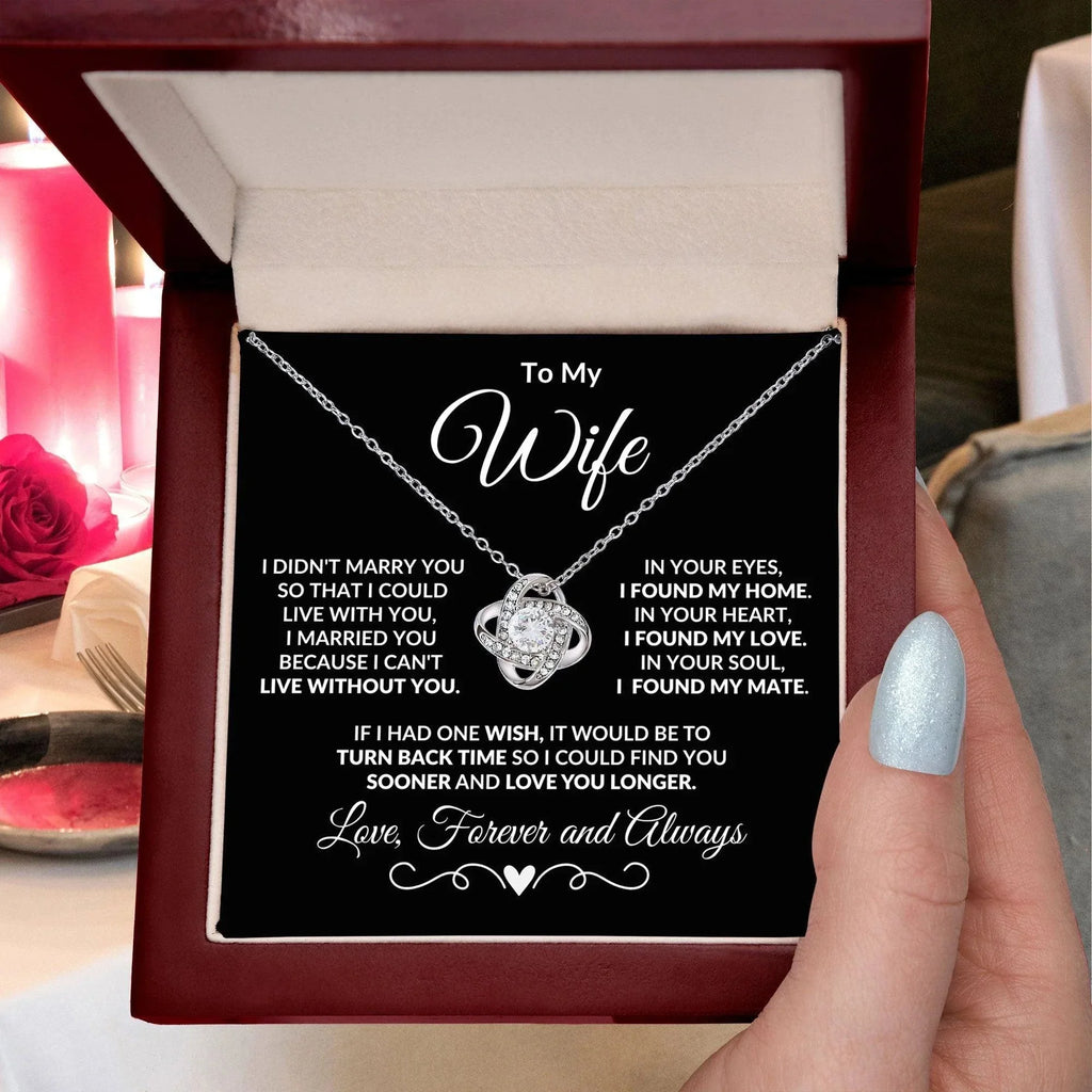 Gift for Wife I Can't Live without You - I Found My Mate Custom Love Knot Necklace with Flower Bouquet