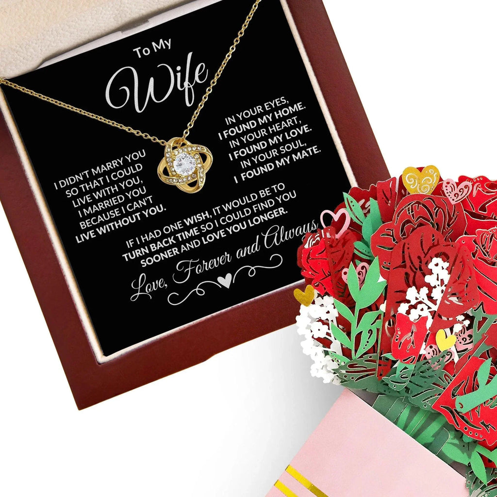 Gift for Wife I Can't Live without You - I Found My Mate Custom Love Knot Necklace with Flower Bouquet
