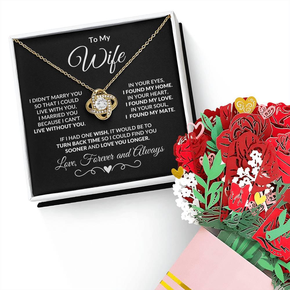 Gift for Wife I Can't Live without You - I Found My Mate Custom Love Knot Necklace with Flower Bouquet - Mallard Moon Gift Shop