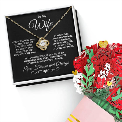 Gift for Wife I Can't Live without You - I Found My Mate Custom Love Knot Necklace with Flower Bouquet - Mallard Moon Gift Shop
