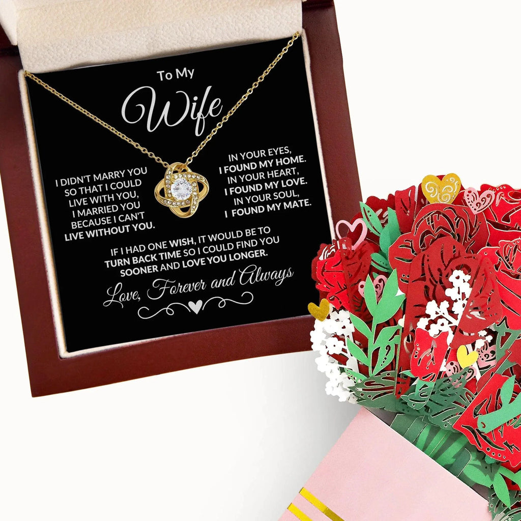 Gift for Wife - I Can't Live without You - Love Knot Pendant Necklace with Message and Gift Box