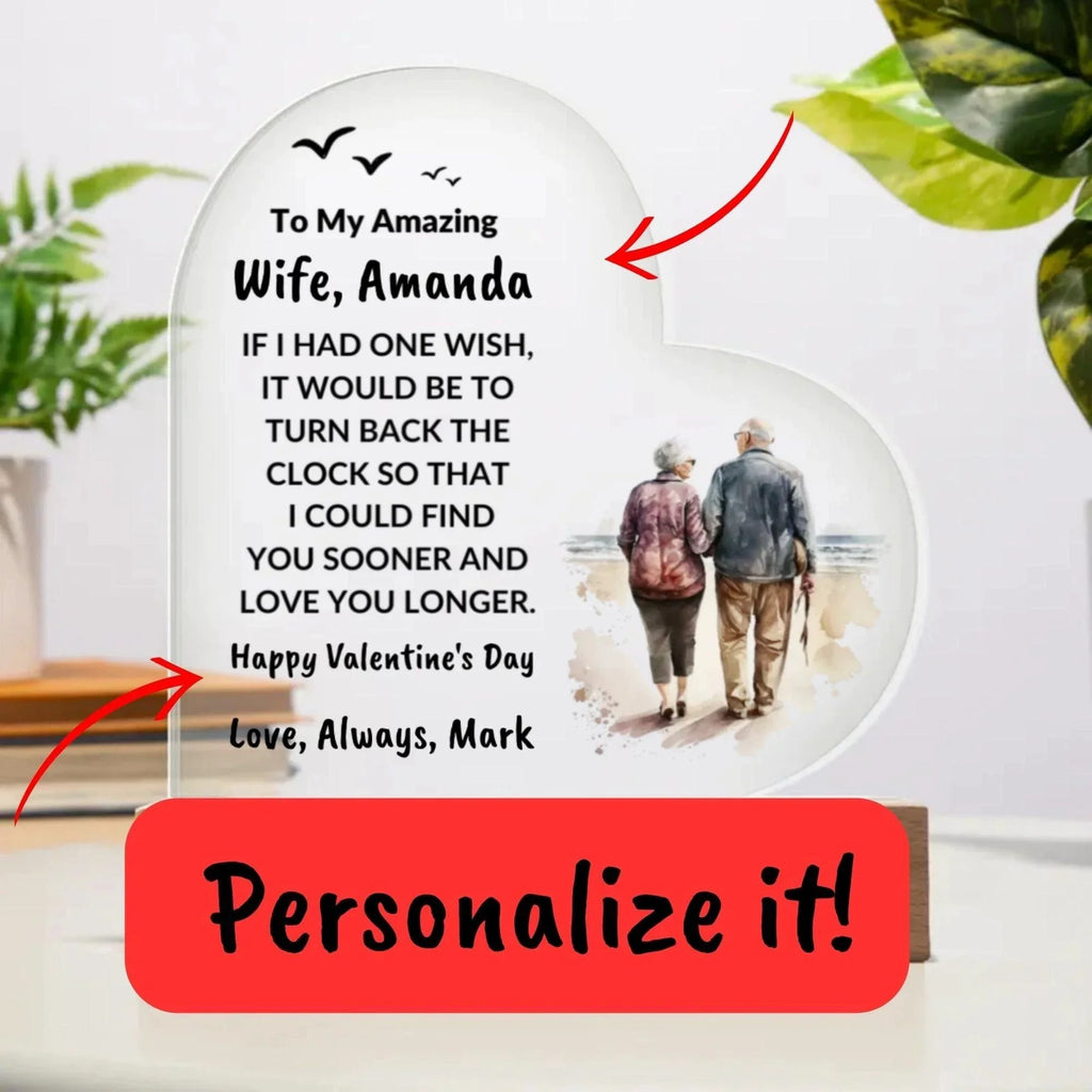 Gift for Wife Love You Longer Anniversary Birthday Valentine's Day Acrylic Heart Plaque