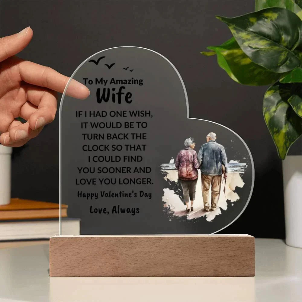 Gift for Wife Love You Longer Anniversary Birthday Valentine's Day Acrylic Heart Plaque