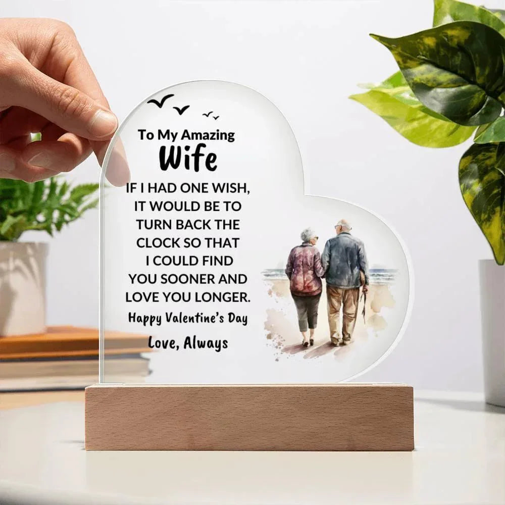 Gift for Wife Love You Longer Anniversary Birthday Valentine's Day Acrylic Heart Plaque