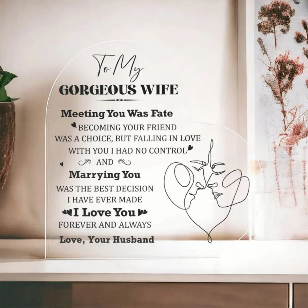 Heart-Shaped Acrylic Plaque for Wife - "Meeting You Was Fate" Romantic Gift for Valentine's Day, Anniversary, or Birthday