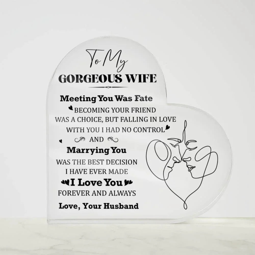 Heart-Shaped Acrylic Plaque for Wife - "Meeting You Was Fate" Romantic Gift for Valentine's Day, Anniversary, or Birthday